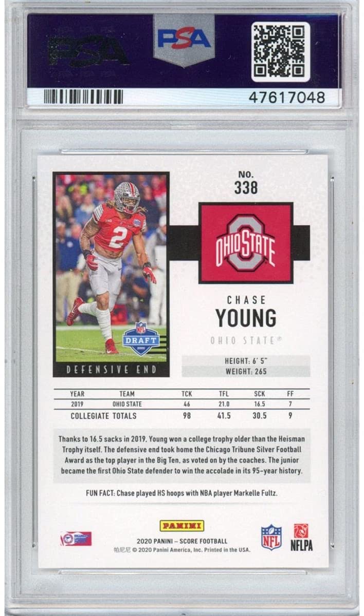 Graded 2020 Panini Score Chase Young #338 Rookie RC Football Card PSA 10 Gem Mint