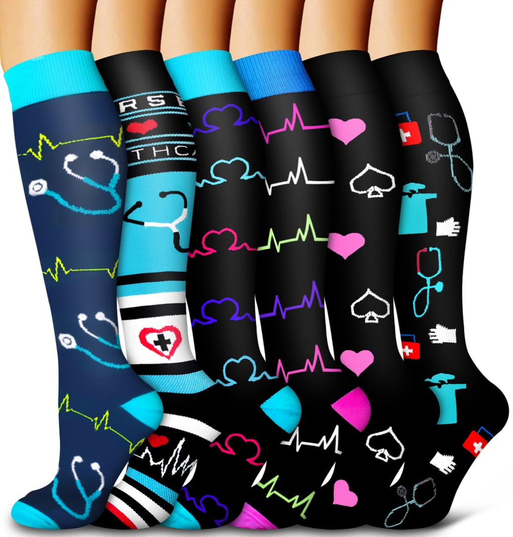 6 Pack Copper Compression Socks for Women and Men Circulation-Best Support for Medical,Running,Nursing,Athletic
