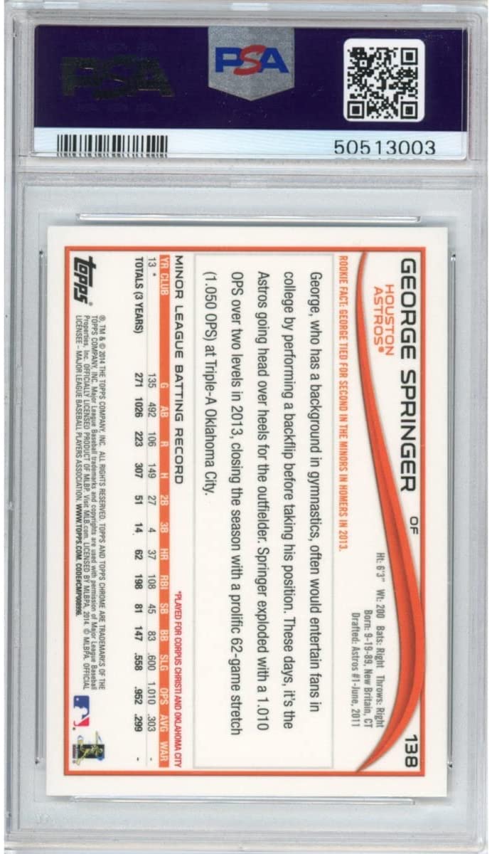 Graded 2014 Topps Chrome George Springer #138 Rookie RC Baseball Card PSA 10 Gem Mint