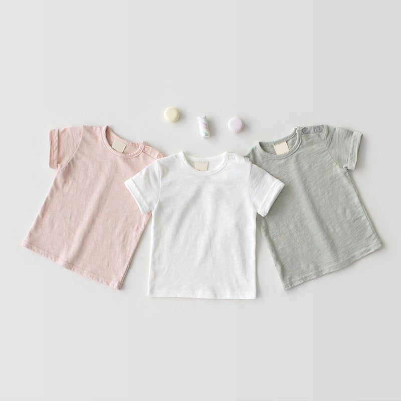 Breathable Slub T-shirt Short Sleeve Pullover Bottoming Shirt