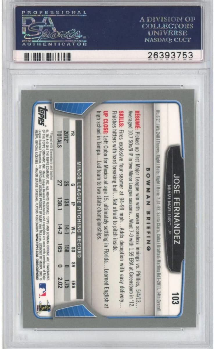 Graded 2013 Bowman Chrome Jose Fernandez #103 Rookie RC Baseball Card PSA 10 Gem Mint
