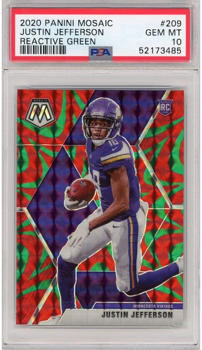 Graded 2020 Panini Mosaic Justin Jefferson #209 Reactive Green Rookie RC Football Card PSA 10 Gem Mint