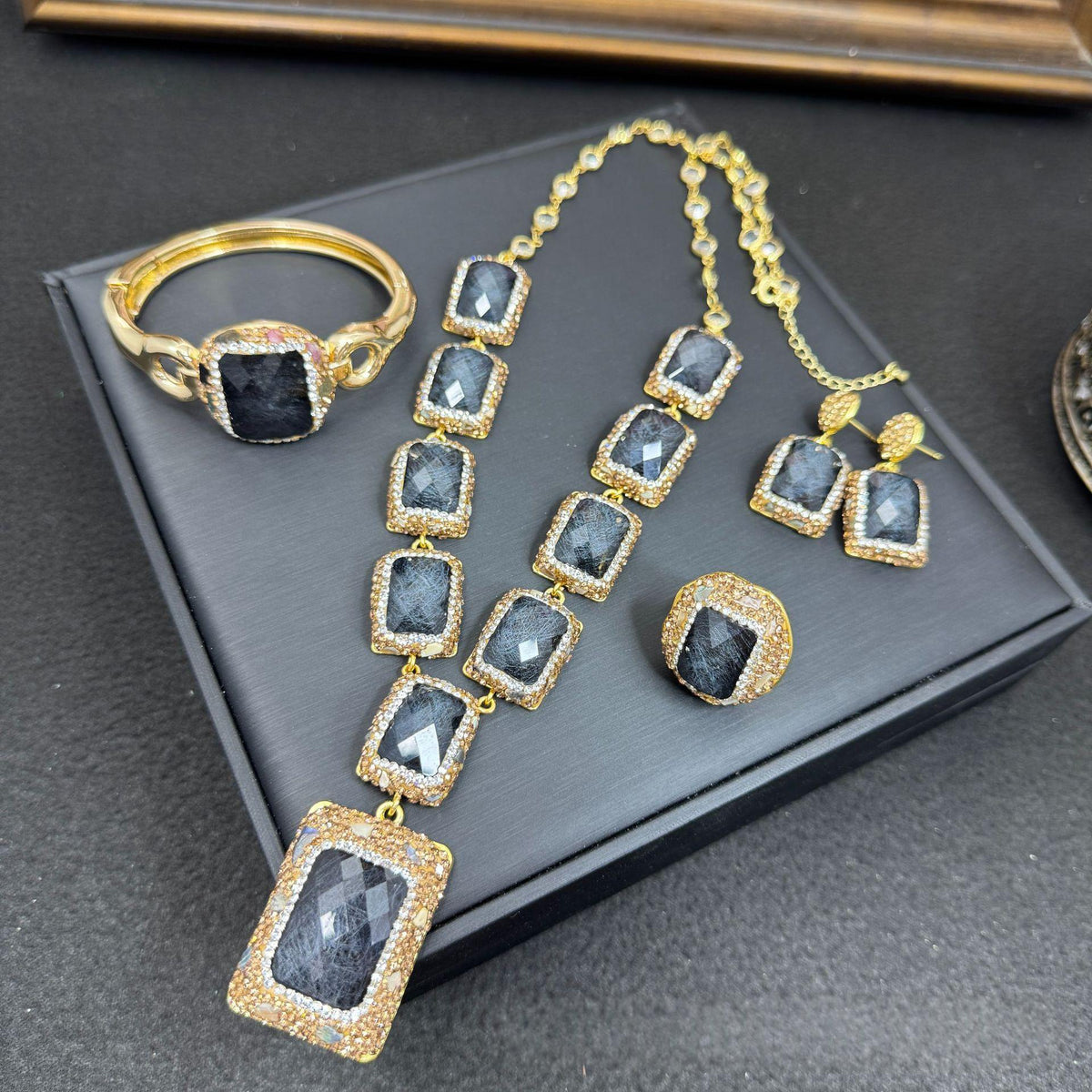 Light Luxury Full-diamond Ring Earring And Necklace Set