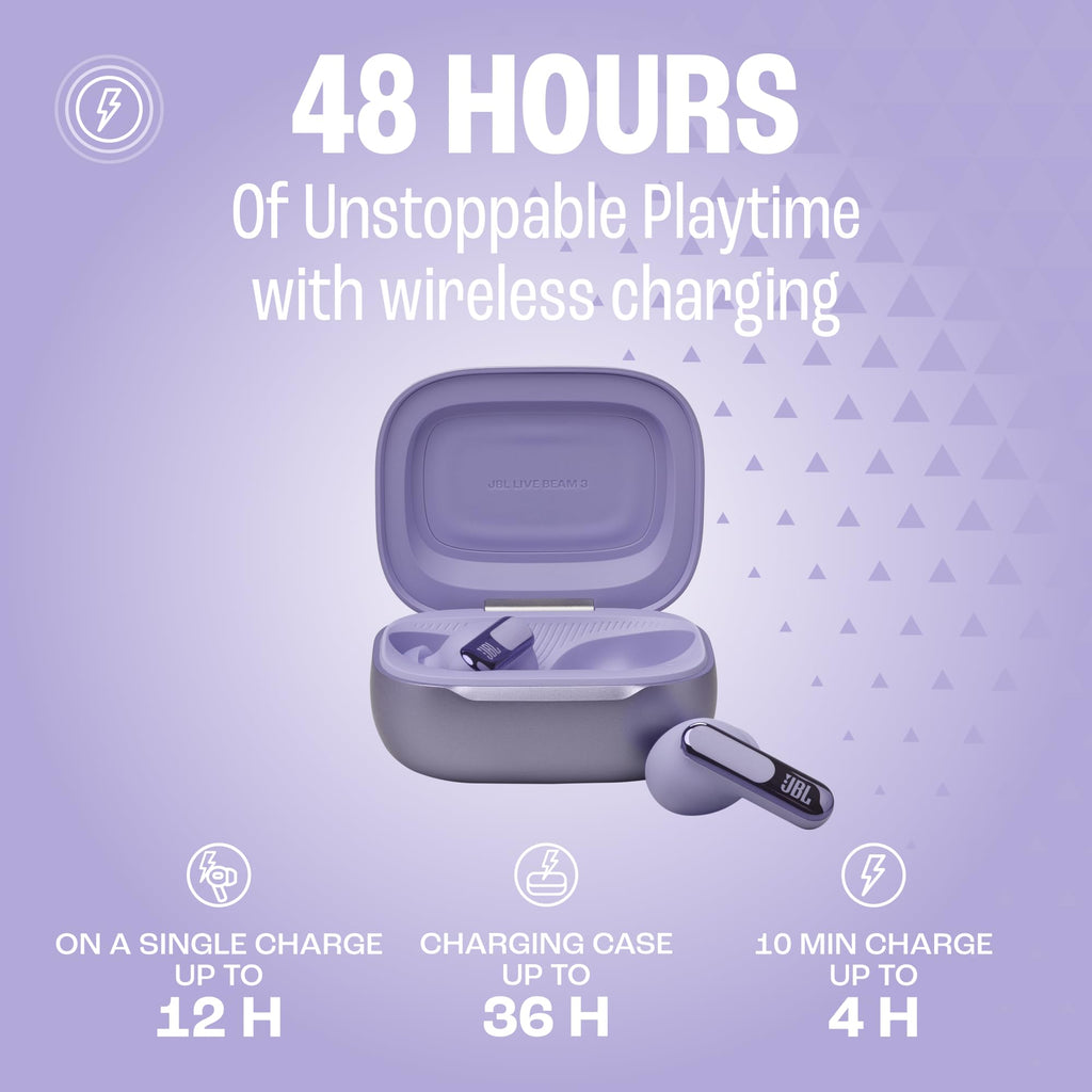 JBL Live Beam 3 - True Wireless Noise-Cancelling Stick-Closed Earbuds, 48Hrs Total Playback, Wireless Charging, 6 Mics for Perfect Calls, Multi-Point Connection, IP55 Waterproof and dustproof (Black)