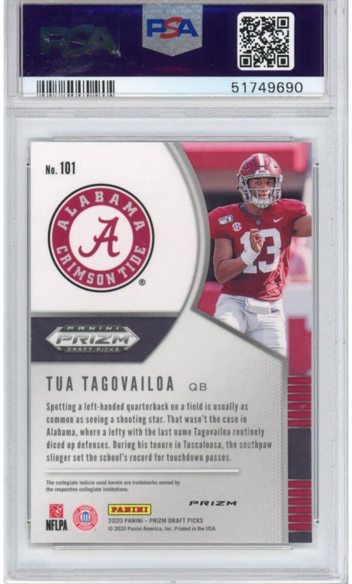 Graded 2020 Panini Prizm Draft Picks DP Tua Tagovailoa #101 Silver Prizm Rookie RC Football Card PSA 10 Gem Mint