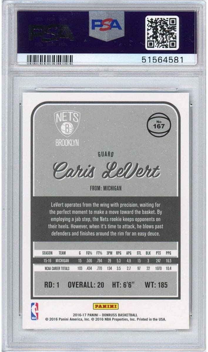 Graded 2016-17 Panini Donruss Caris LeVert #167 Rookie RC Basketball Card PSA 10 Gem Mint