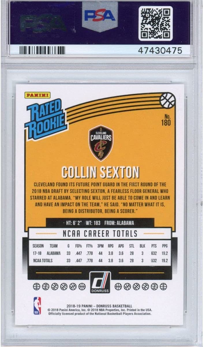 Graded 2018-19 Panini Donruss Collin Sexton #180 Rookie RC Basketball Card PSA 10 Gem Mint