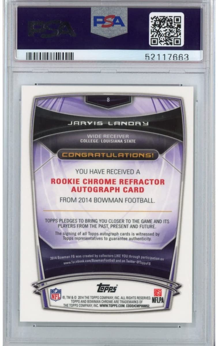 Graded 2014 Bowman Chrome Jarvis Landry #8 Auto Autograph Rookie RC Football Card PSA 10 Gem Mint