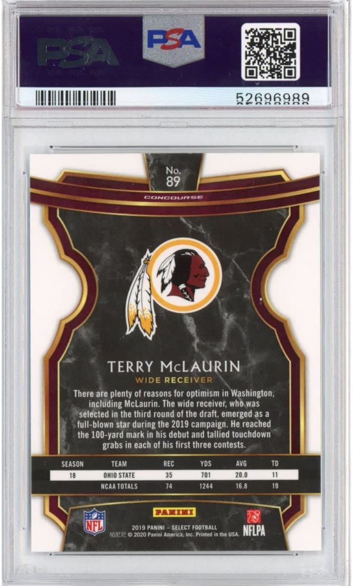 Graded 2019 Panini Select Terry McLaurin #89 Rookie RC Football Card PSA 10 Gem Mint