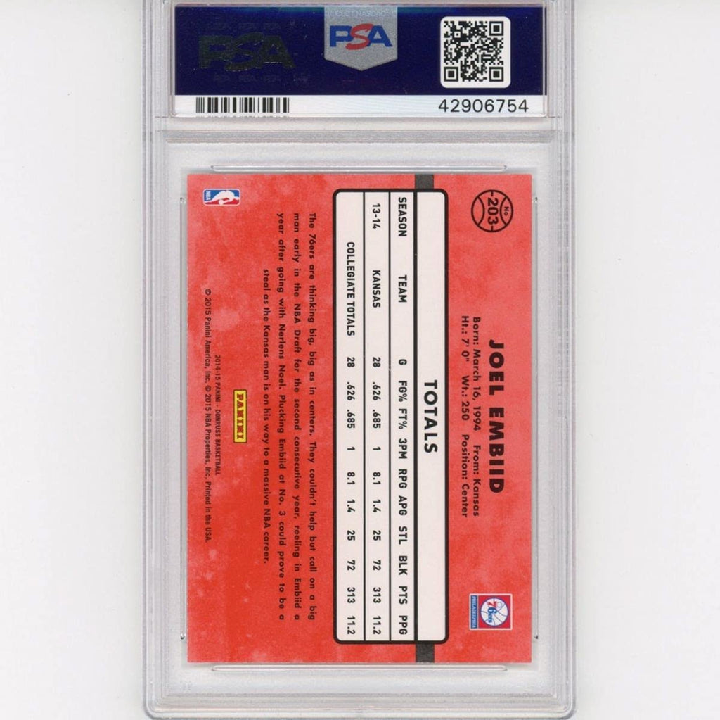 Graded 2014-15 Panini Donruss Joel Embiid #203 Rookie RC Basketball Card PSA 10 Gem Mint