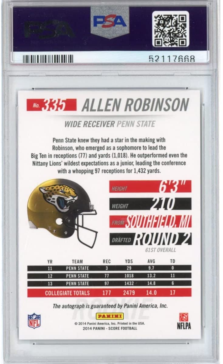 Graded 2014 Panini Score Allen Robinson #335 Blue #/99 Hot Rookies RC Auto Football Card PSA 10 Gem Mint