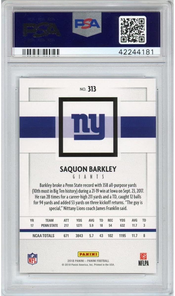Graded 2018 Panini Saquon Barkley #313 Rookie RC Football Card PSA 10 Gem Mint