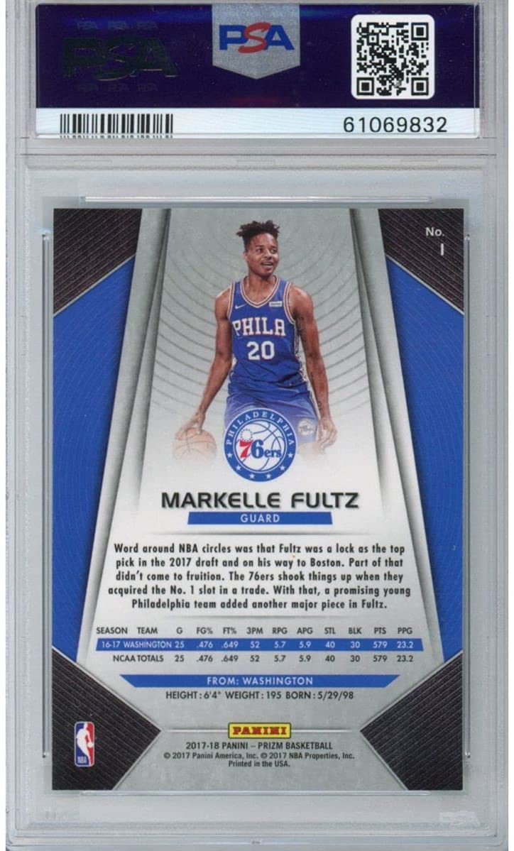 Graded 2017-18 Panini Prizm Markelle Fultz #1 Rookie RC Basketball Card PSA 10 Gem Mint