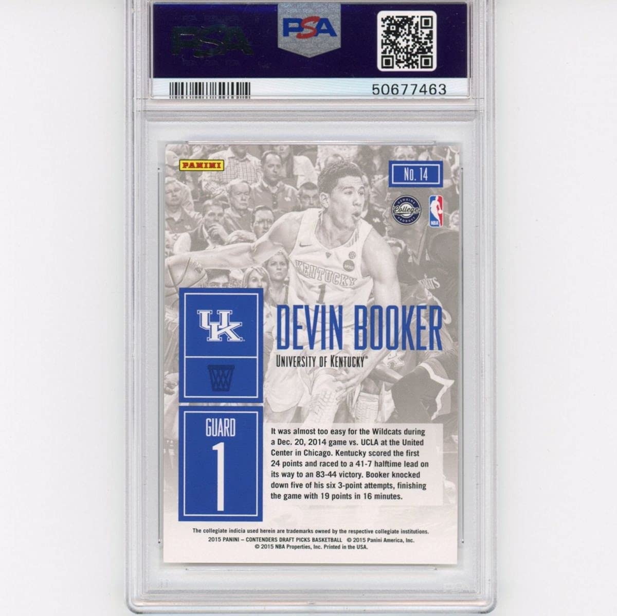 Graded 2015-16 Panini Contenders DP Draft Picks Devin Booker #14 Game Day Rookie RC Basketball Card PSA 10 Gem Mint