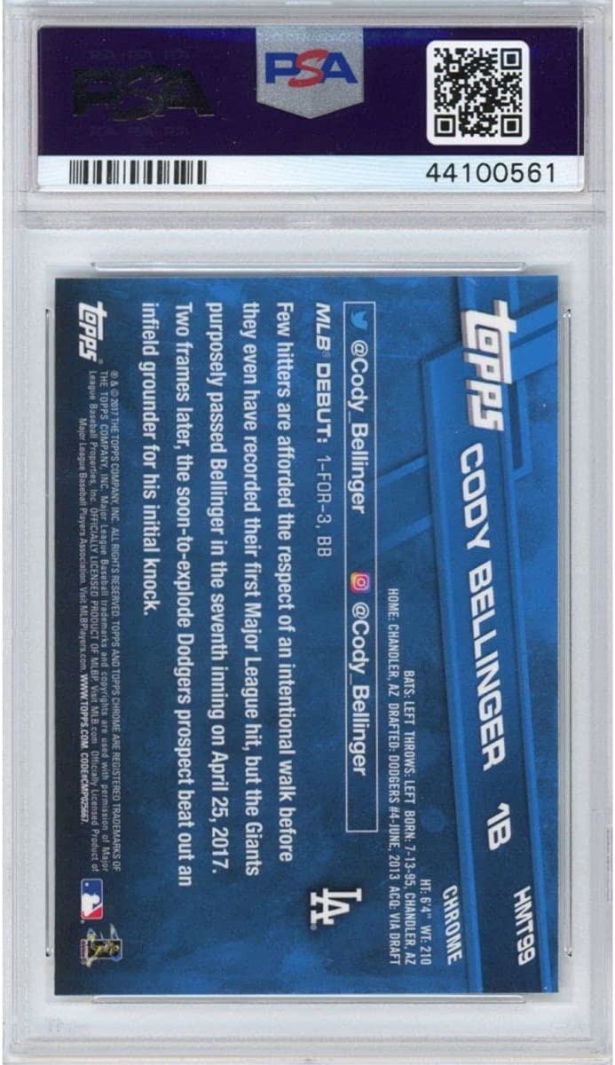 Graded 2017 Topps Chrome Update Cody Bellinger #HMT99 Rookie RC Baseball Card PSA 10 Gem Mint