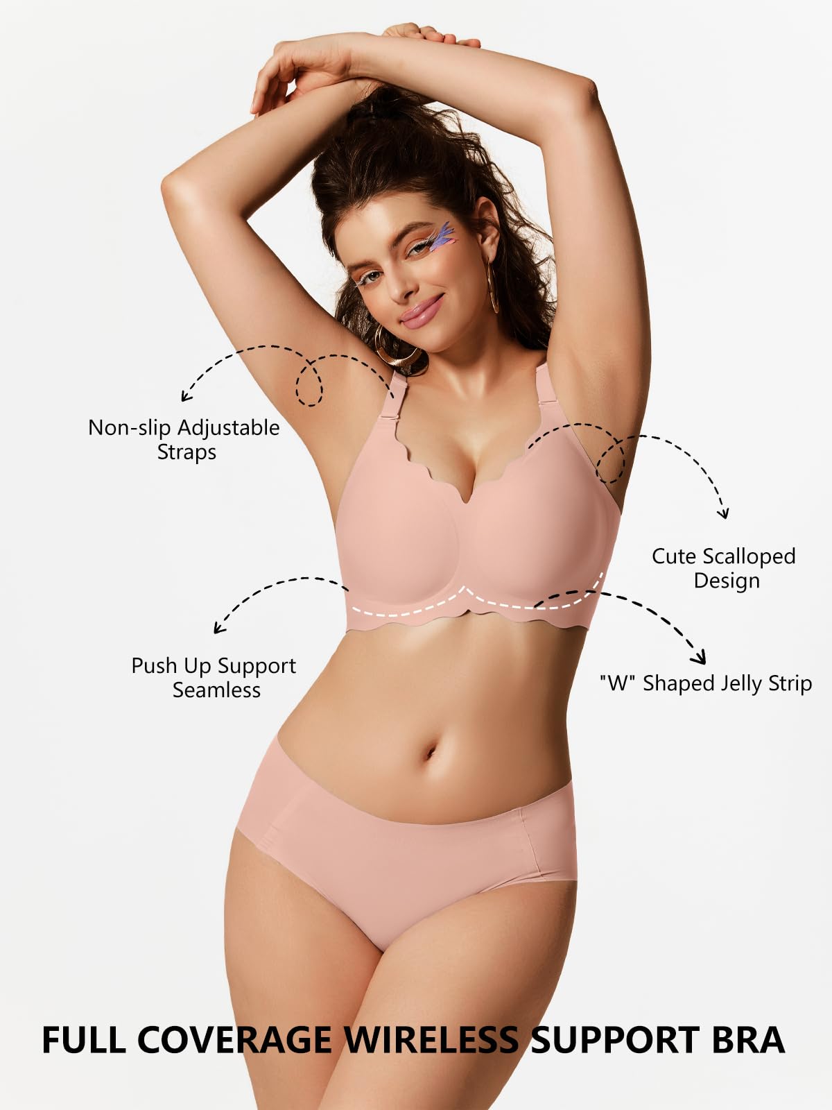 COCOMARTS Jelly Bras for Women No Underwire Scalloped Push Up Wireless Bralettes Seamless Soft Comfort Everyday Tshirt Bra