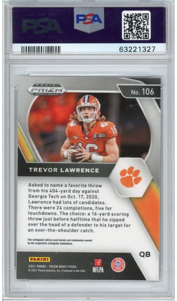 Graded 2021 Panini Prizm Draft Picks DP Trevor Lawrence #106 Rookie RC Football Card PSA 10 Gem Mint