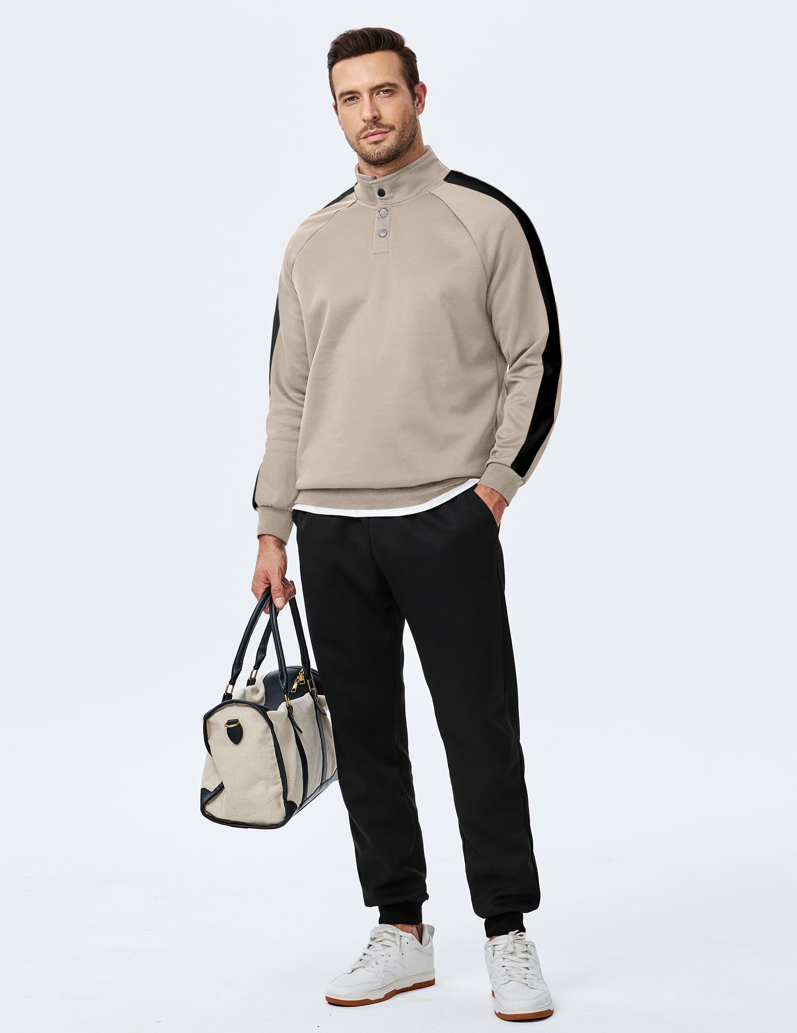 JMIERR Men's 2 Piece Casual Outfits Quarter Button Lightweight Sweatshirt Tracksuit & Joggers Sweatpants Sweatsuit Set