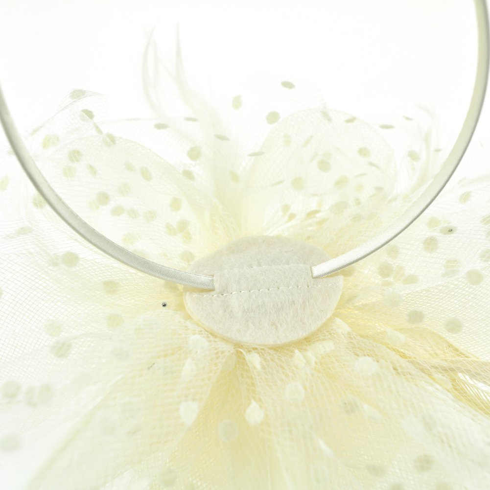 DRESHOW Fascinators Hat Flower Mesh Ribbons Feathers on a Headband and a Clip Tea Party Headwear for Girls and Women