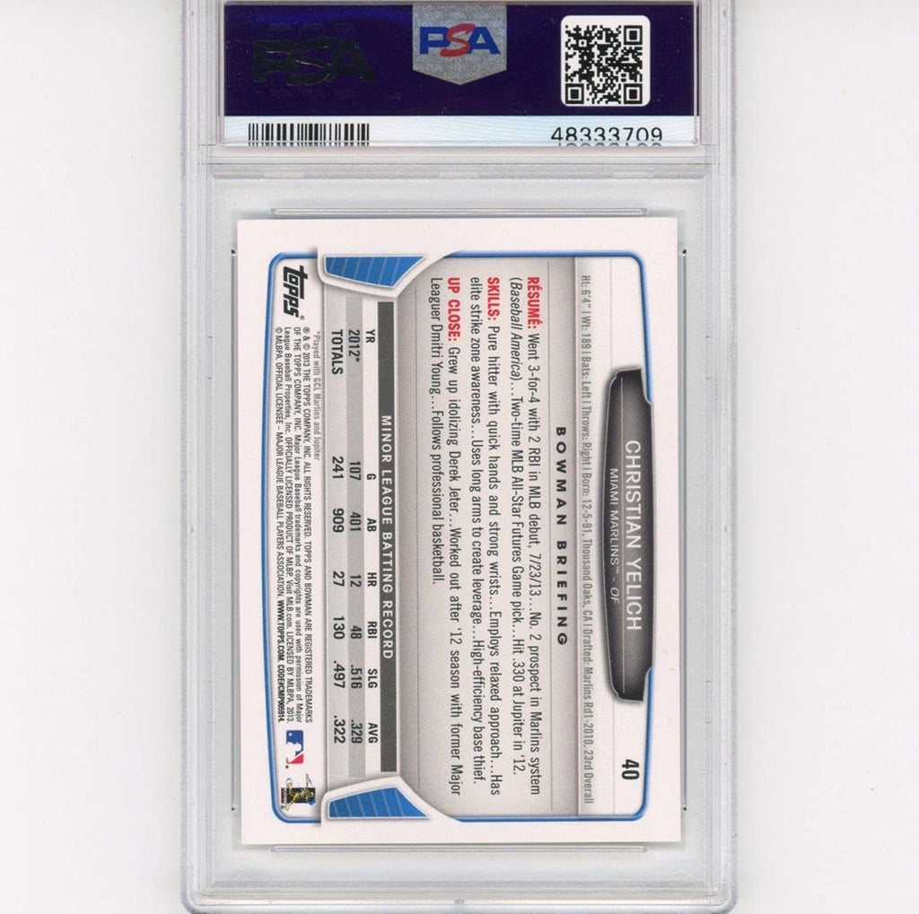Graded 2013 Bowman Draft Picks & Prospects Christian Yelich #40 Rookie RC Baseball Card PSA 10 Gem Mint