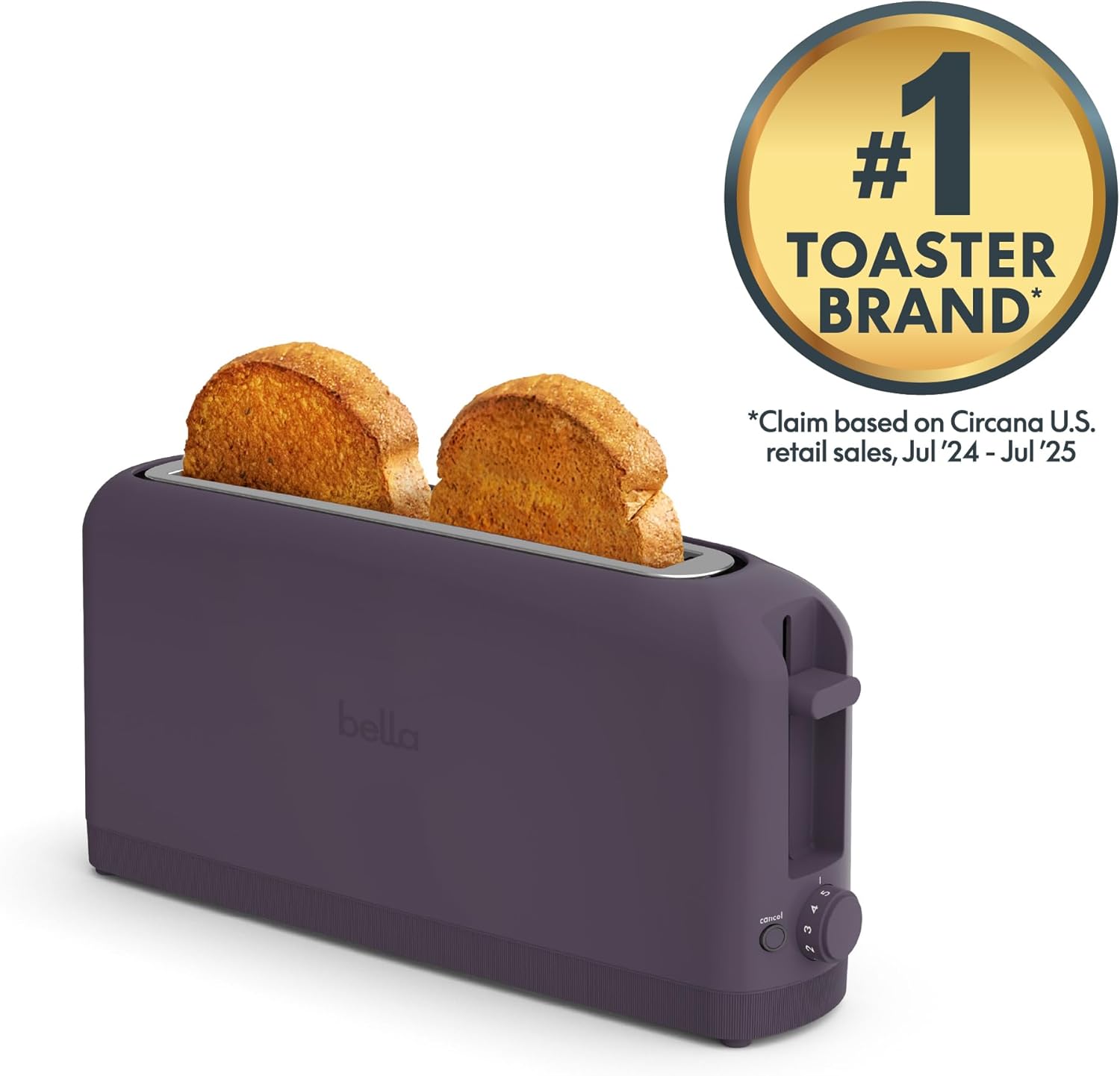 bella 2 Slice Slim Toaster, Fits-anywhere™ Kitchenware, 6 Setting Shade Control with Reheat & Cancel Buttons, Fits sourdough, 10” Long Slot, Anti Jam & Auto Shutoff, 900 Watt, Oatmilk