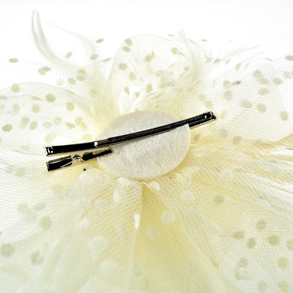 DRESHOW Fascinators Hat Flower Mesh Ribbons Feathers on a Headband and a Clip Tea Party Headwear for Girls and Women