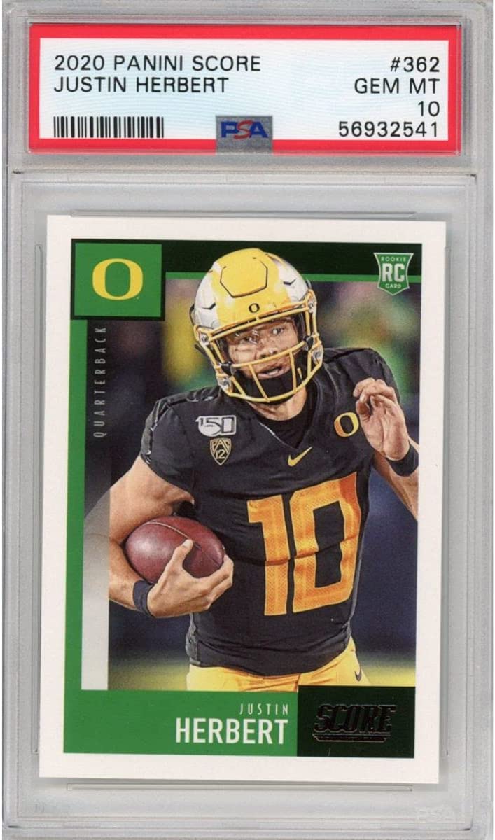 Graded 2020 Panini Score Justin Herbert #362 Rookie RC Football Card PSA 10 Gem Mint