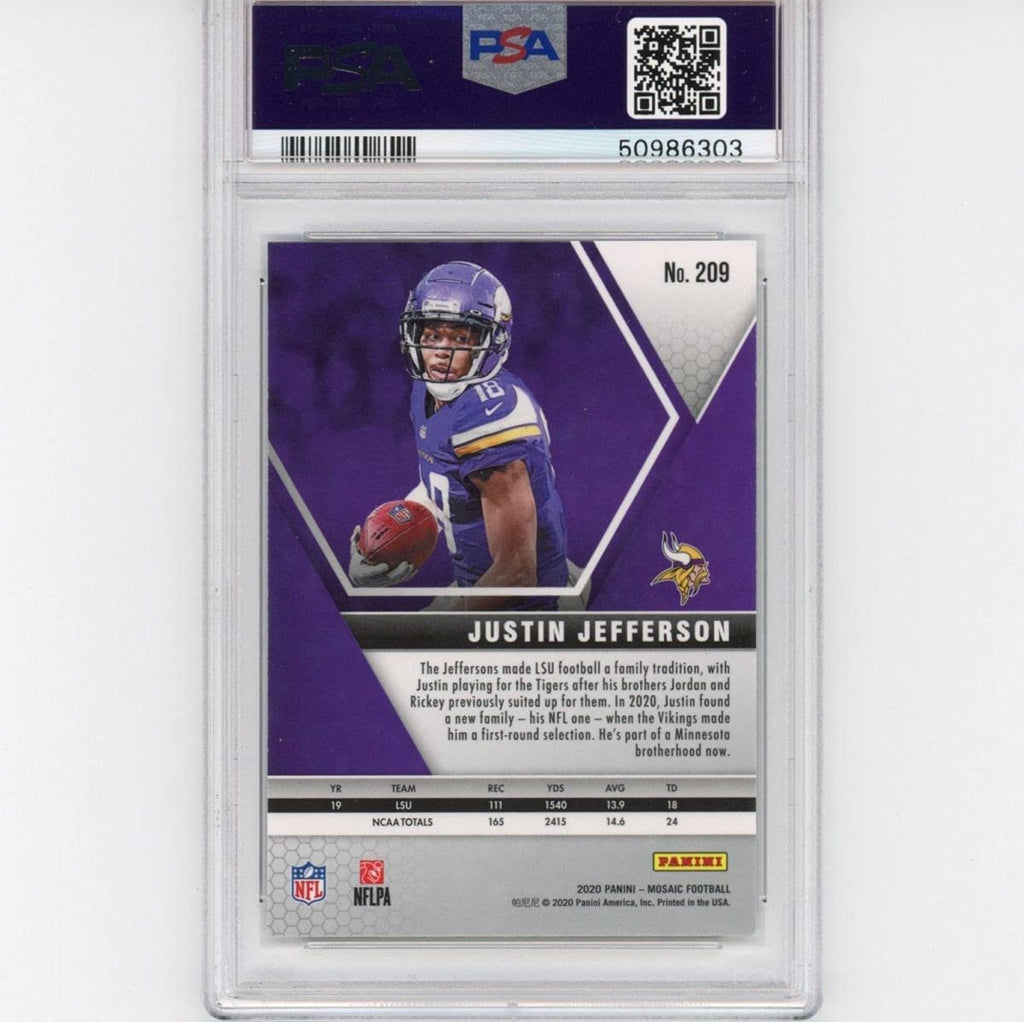 Graded 2020 Panini Mosaic Justin Jefferson #209 Rookie RC Football Card PSA 9 Mint
