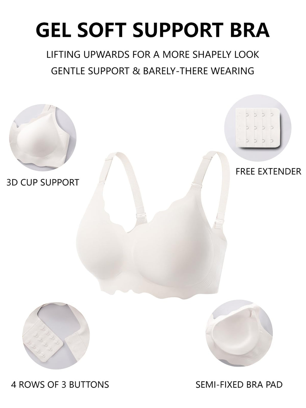 COCOMARTS Jelly Bras for Women No Underwire Scalloped Push Up Wireless Bralettes Seamless Soft Comfort Everyday Tshirt Bra