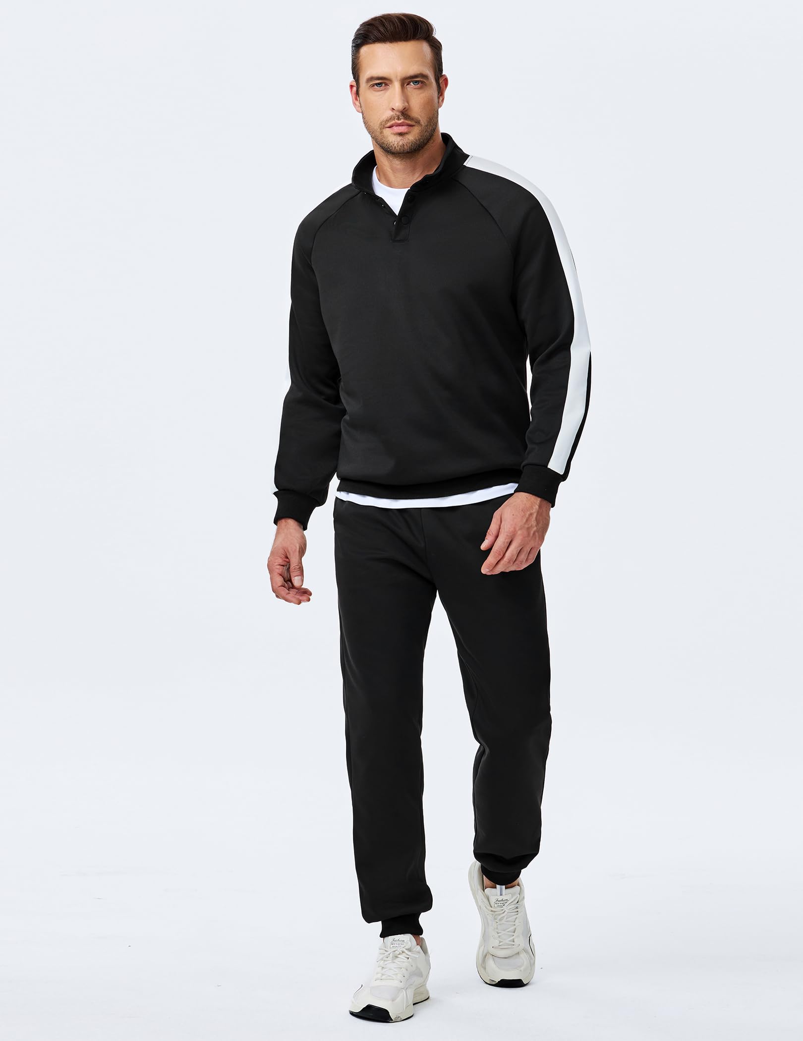 JMIERR Men's 2 Piece Casual Outfits Quarter Button Lightweight Sweatshirt Tracksuit & Joggers Sweatpants Sweatsuit Set