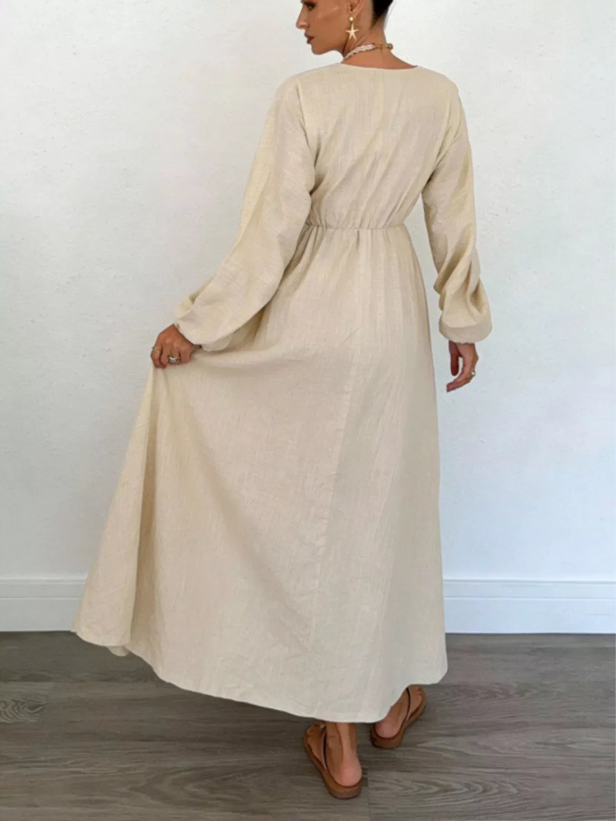 Tie Front Balloon Sleeve Maxi Dress