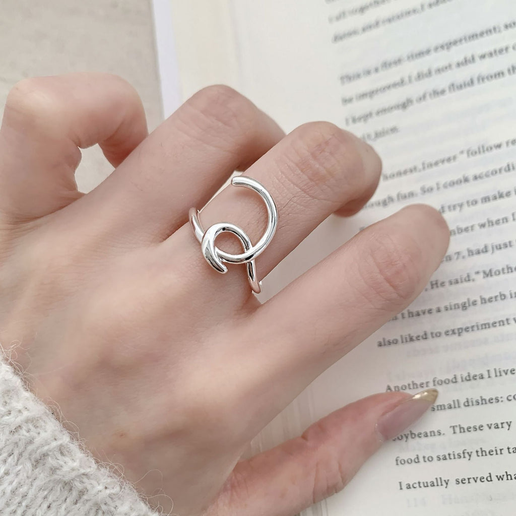 Women Sweet Cool Hollow Oval Open Ring, Ins Style Geometric Irregular Line Design, Niche Internet Celebrity Index Finger Jewelry