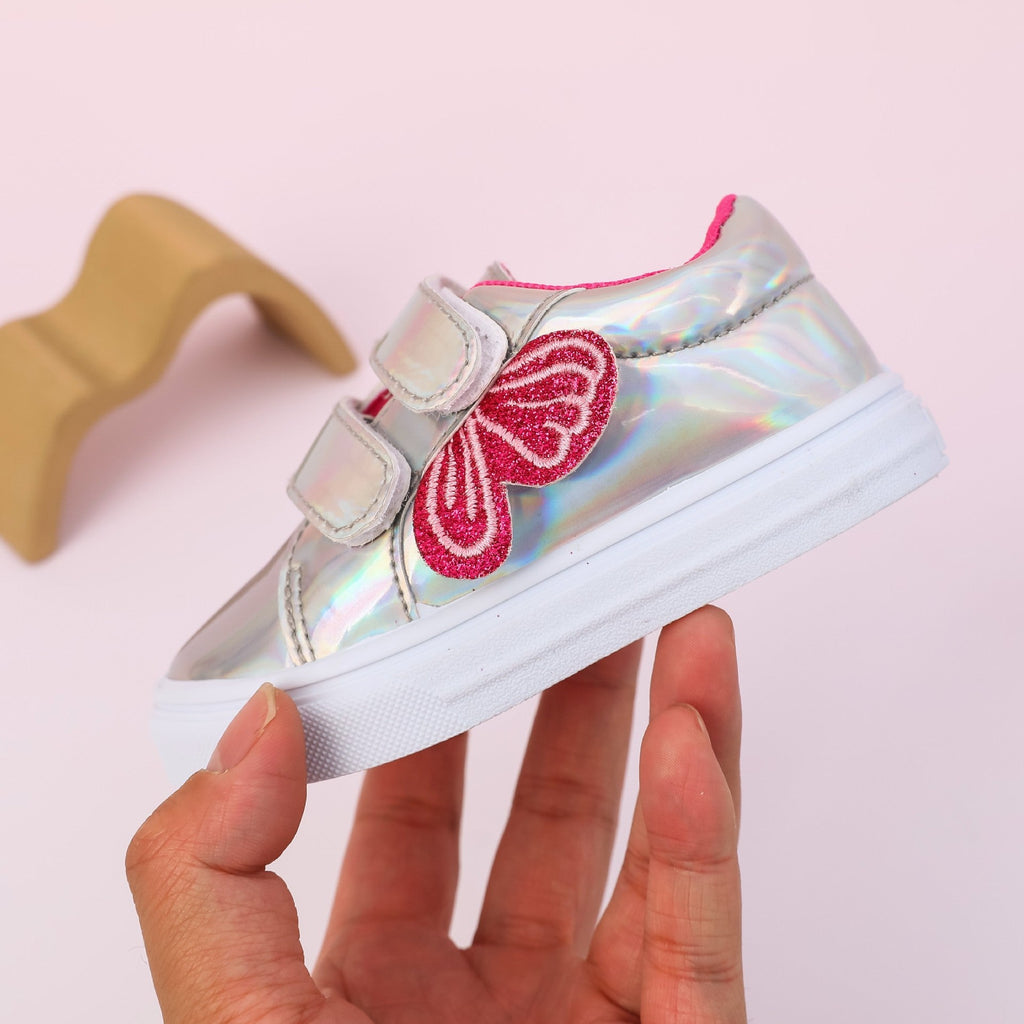 Childrens Mirror Panel Shoes Trendy Sequin Girls Shoes Cute Classic Velcro Designs