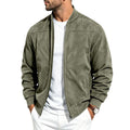 Suede Long Sleeve Zip Up Jacket Men's Casual Outerwear With Full Zip Closure