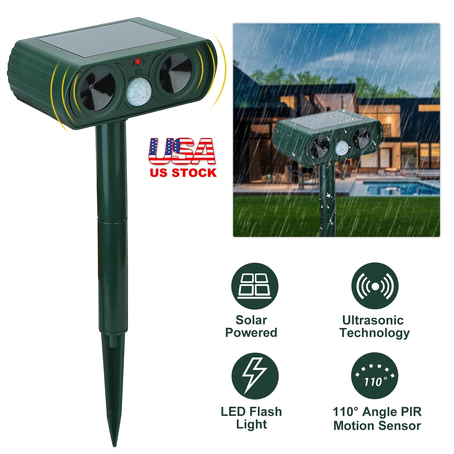 Ultrasonic Animal Repeller Solar Powered Motion Sensor