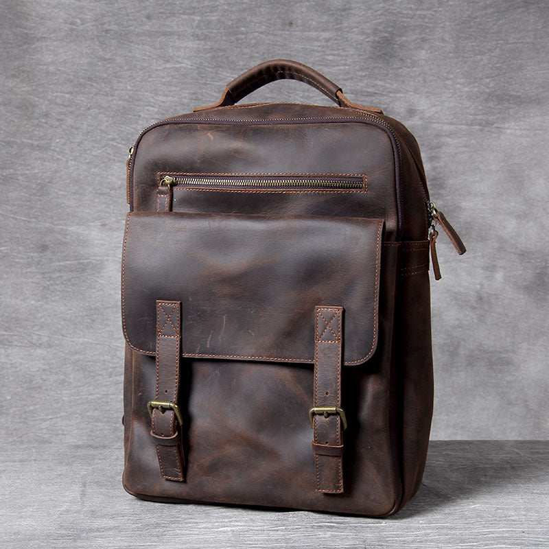 Retro Crazy Horse Leather Handmade First Layer Cowhide Backpack Schoolbags Travel Bag