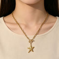 Gold Starfish Pendant Necklace Ocean Vacation Style Beach Clavicle Chain Women Neck Jewelry For Daily Dating Summer Party Occasions