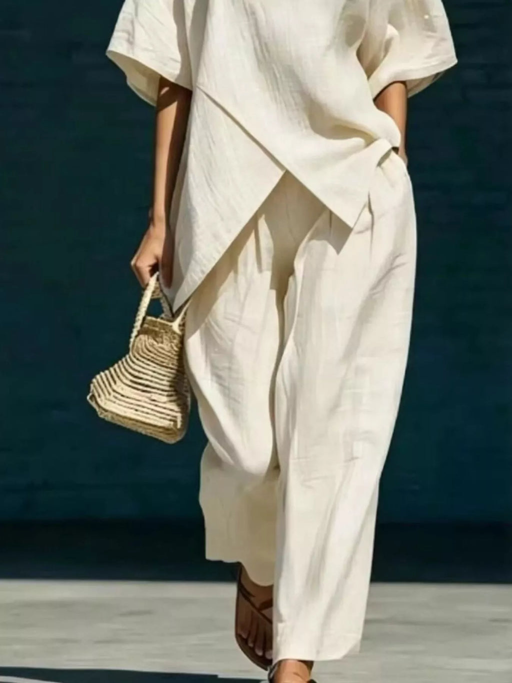 Full Size Asymmetric Top and Wide-Leg Pants Set Plus Size
