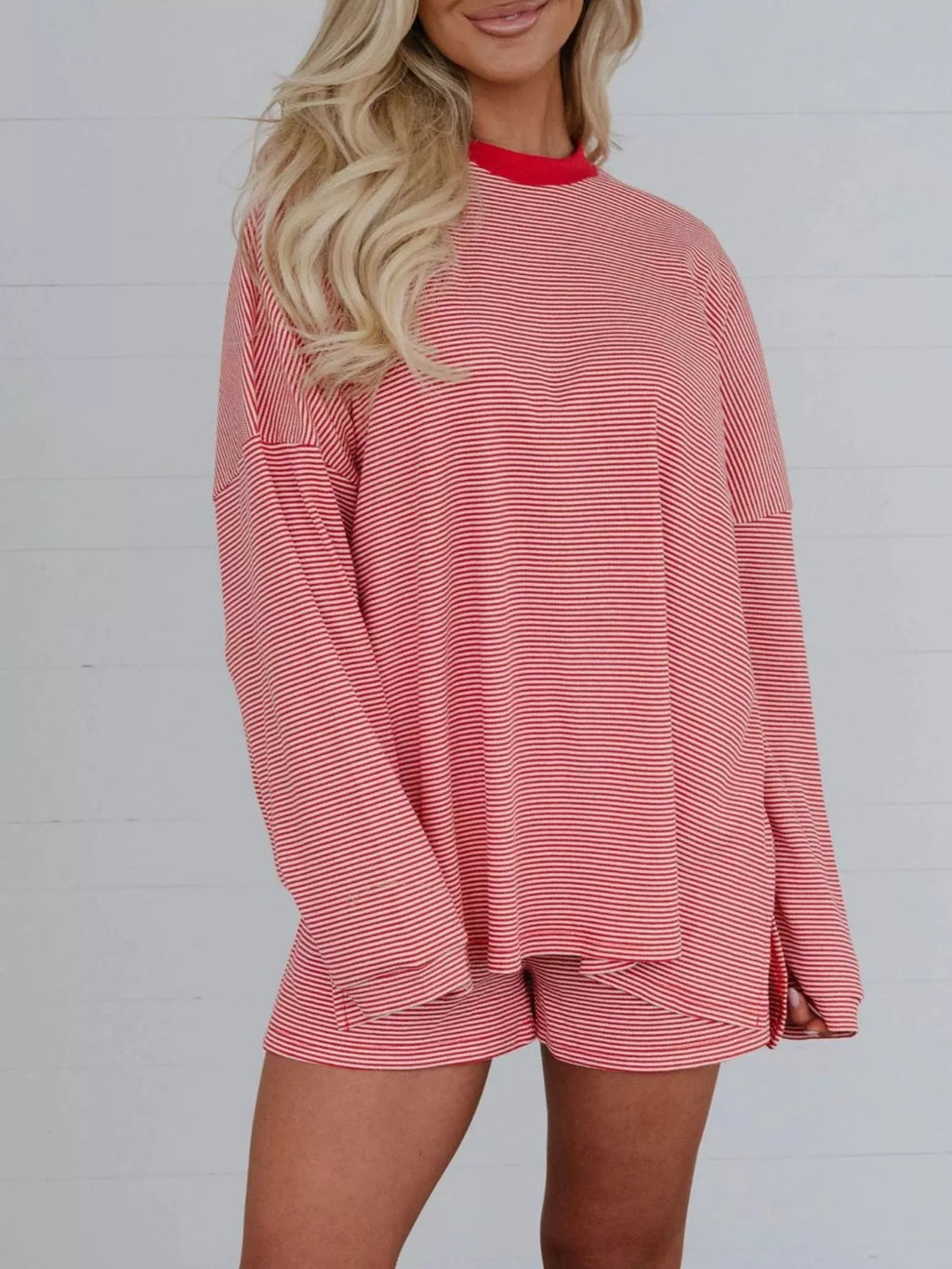 Striped Dropped Shoulder Top and Shorts Set