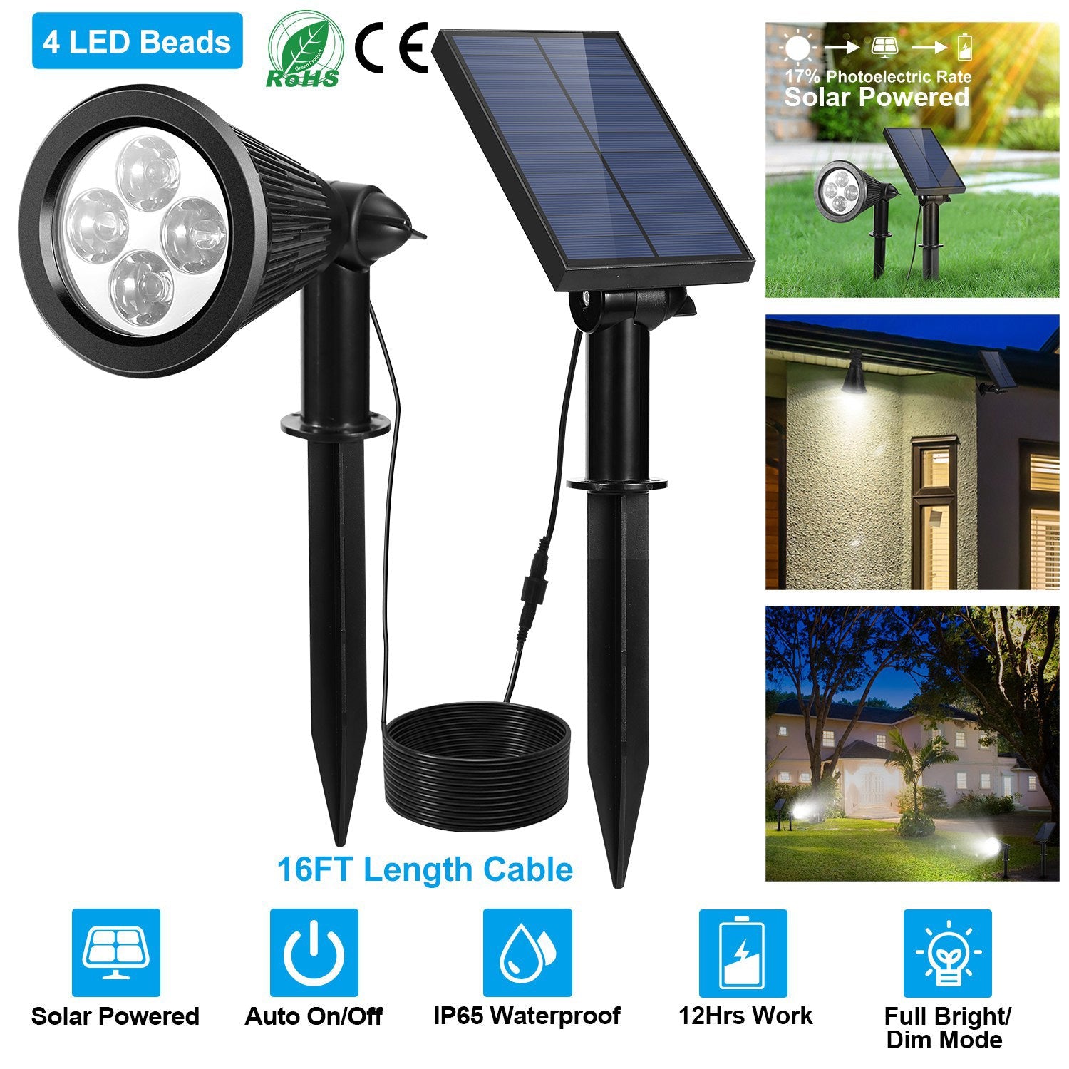Solar Powered Spotlight for Outdoors for Gardens & Pathways