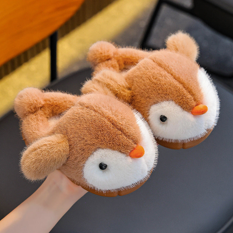 Warm Fleece-lined Fluffy Penguin Cotton Slippers For Boys And Girls