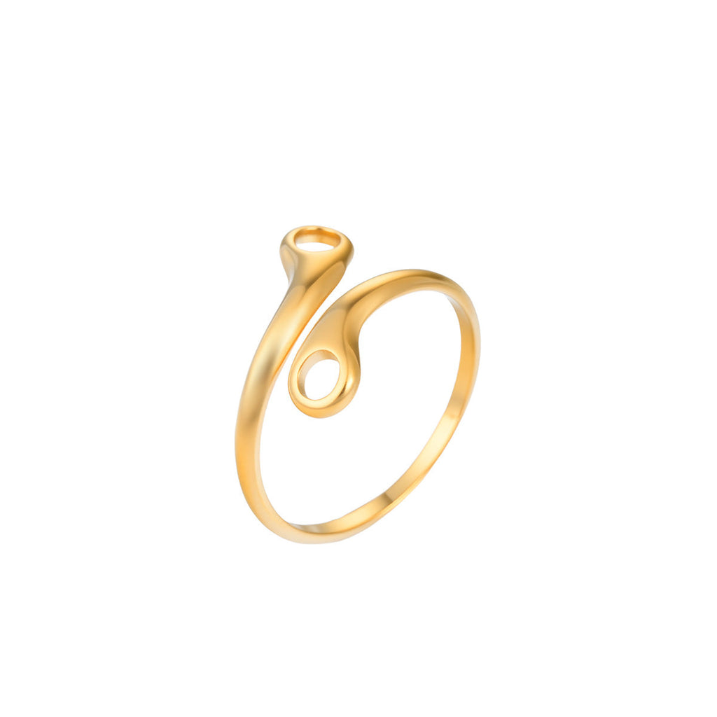 Women Hollow Design Stainless Steel Open Ring, European American Style 18K Gold Plated, High End Commuter Finger Jewelry