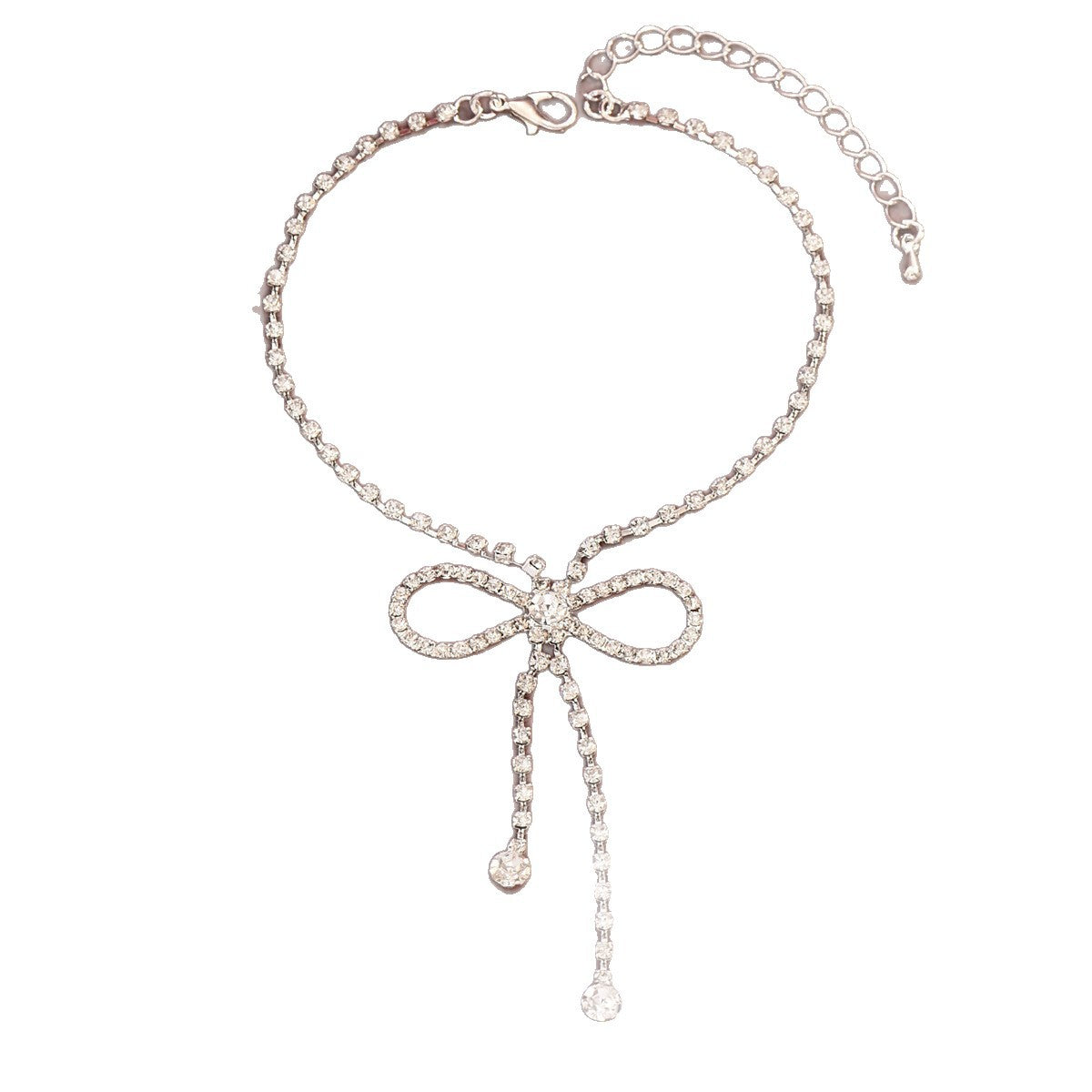 2026 New Style Sweet And Simple Rhinestone Bow Tassel Anklet Summer Seaside Beach Vacation Style Foot Jewelry Wholesale