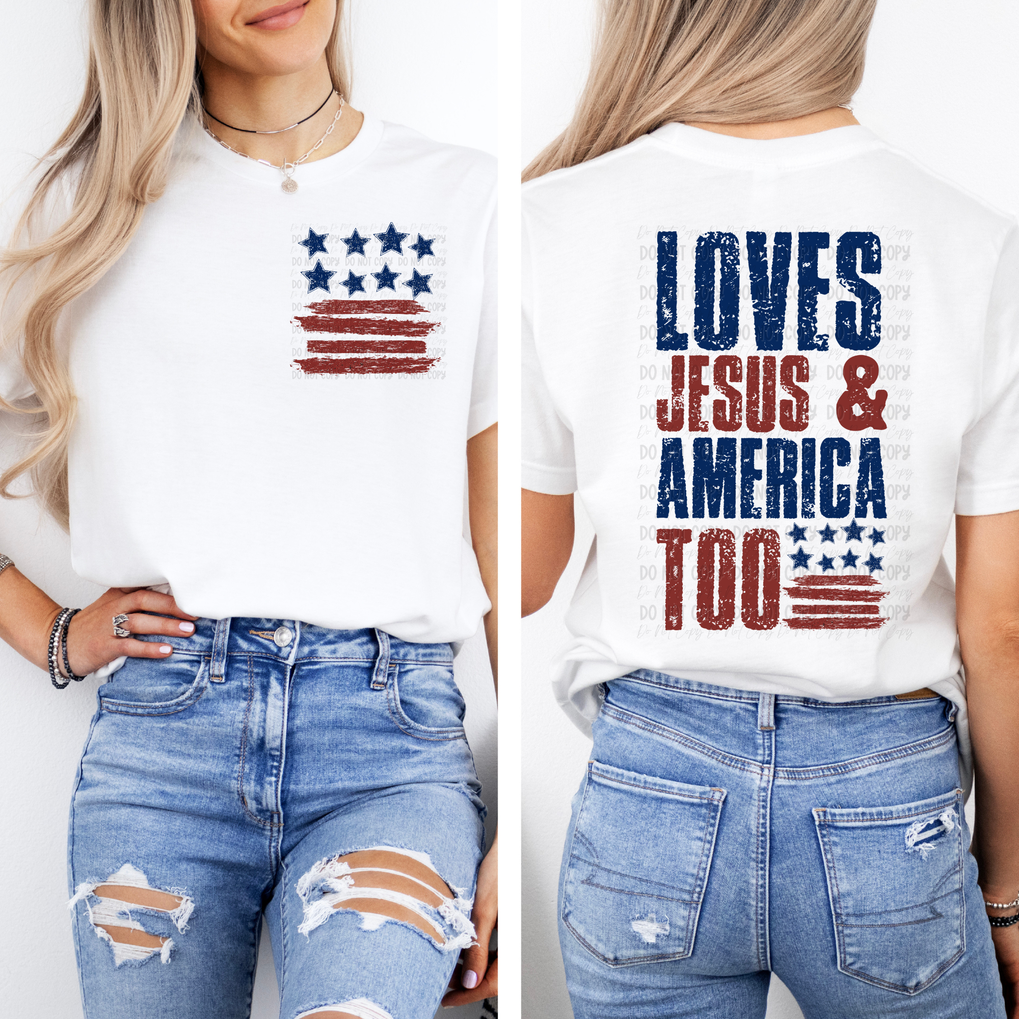 Loves Jesus & America Too - Pocket Size Front - Tee