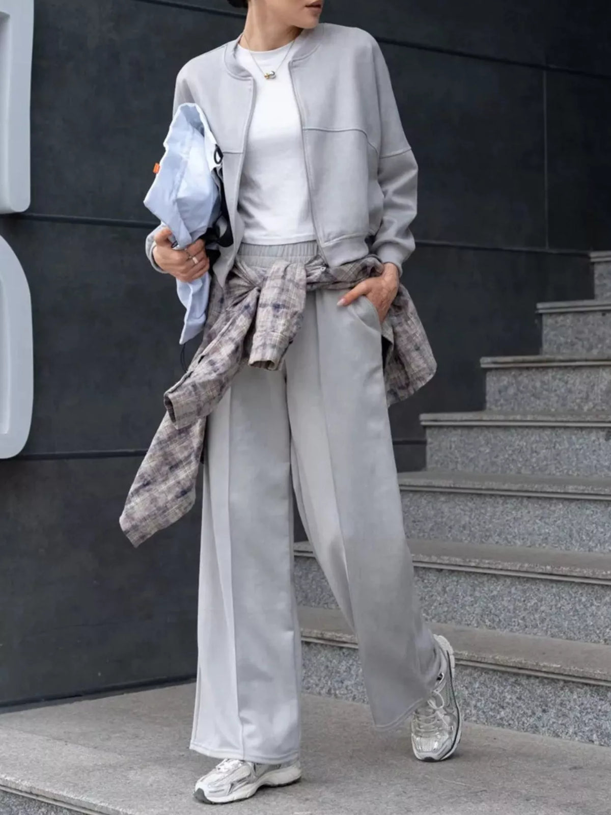 Zip Up Sweatshirt and Wide-Leg Pants Set