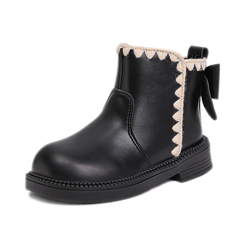 Girls' Soft-soled Velvet-lined Leather Boots