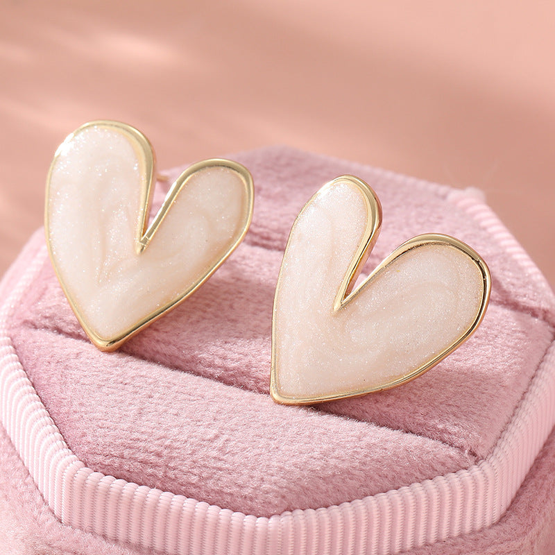 Asymmetric Heart Stud Earrings Blush Gold Tone Brass Women Romantic Daily Party Fashion Jewelry Elegant