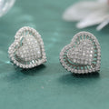 Sparkling Heart Crystal Stud Earrings Silver Tone Brass Women Elegant Wedding Party Fashion Jewelry Statement