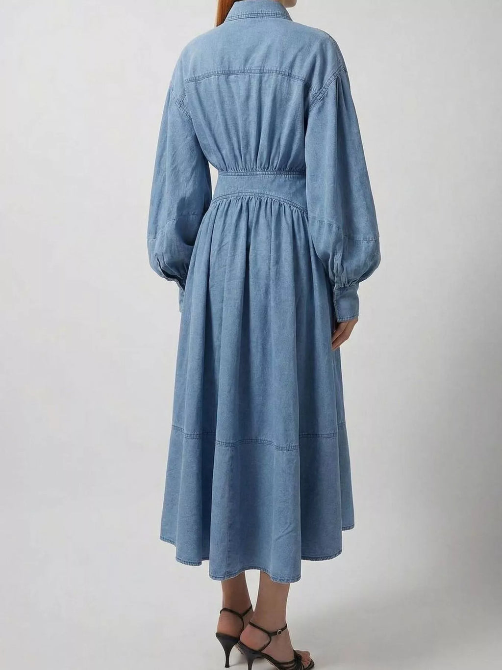 Long Sleeve Wrap-Front Denim Dress