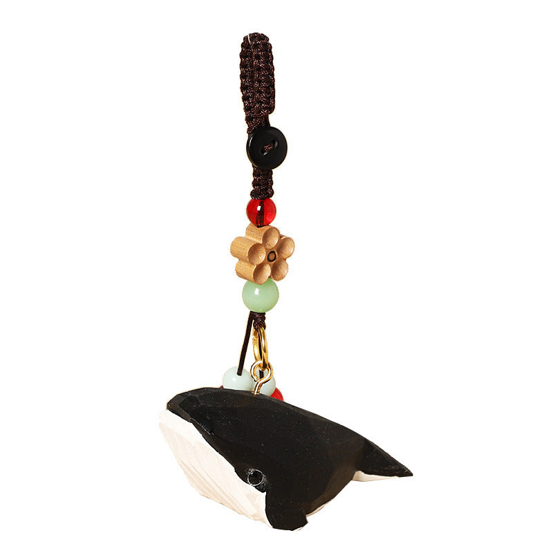 Creative Handmade Wooden Carving Whale Keychain Pendant